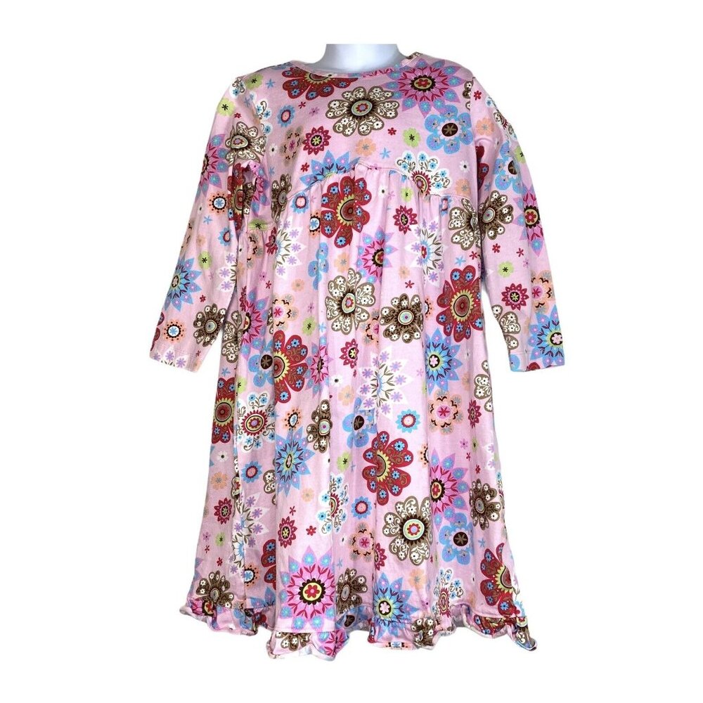 Hanna Andersson Pink Long Sleeve Cotton Floral Dress Girl’s US 7-10 130 - Picture 2 of 9